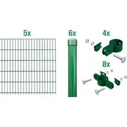 Alberts Doppelstab-Gittermatten-Grundset Typ 6/5/6 | Verzinkt und Grün | 10 m Zaunlänge - Hochwertiges Doppelstab-Gittermatten-Grundset für langlebige Zaunlösungen. Mit verzinkten Matten und Pfosten für optimalen Rostschutz. Ideal für vielseitige Anwendungen im Garten.