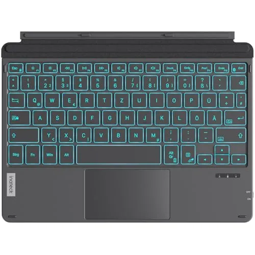 Inateck Tastatur für Surface Go 1&2&3&4 - Beleuchtete Tablet-Tastatur mit Touchpad - Beleuchtete Tastatur für Microsoft Surface Go, mit 7 Farben Hintergrundbeleuchtung und ultra-langer Standby-Zeit von bis zu 180 Tagen für effizientes Arbeiten.