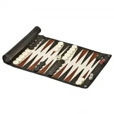 Reisebackgammon zum Rollen - Kunstleder - Gesellschaftsspiel im praktischen Reiseformat, perfekt für unterwegs und ideal für Backgammon-Liebhaber.