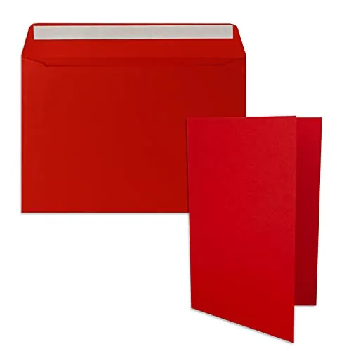 10x Faltkarten-Set DIN A5 14,8 x 21 cm in Rot mit Briefumschlägen DIN C5 Haftklebung - für große Einladungen und Karten zum Geburtstag oder Hochzeit