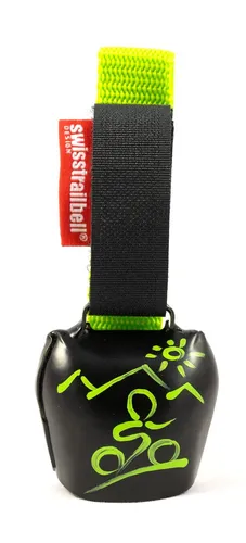swisstrailbell® Black mit grünem Mountainbiker, grünes Band, Fahrradklingel