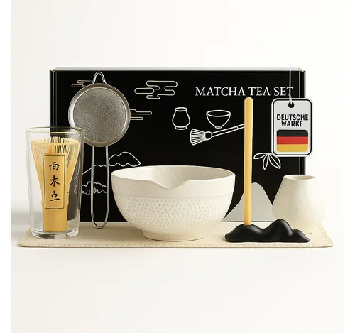 Roxlin Matcha Set - Premium Matcha Tee Set (7-teilig) - Sets für die japanische Teezeremonie mit handgefertigter Keramikschale und Bambus-Schneebesen für cremigen Matcha-Schaum. Ideal für Anfänger und Kenner, perfektes Geschenk für entspannende Teemomente.