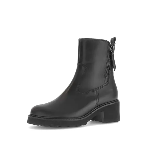 Gabor Comfort Stiefelette Damen Schwarz Leder - Wanderschuhe mit modernem Design und robuster Profilsohle. Der seitliche Reißverschluss ermöglicht einfaches An- und Ausziehen, während der blockige Absatz für Komfort und Stabilität sorgt.