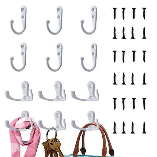 LATTCURE Vintage Kleiderhaken, 12 Stück Single Kleiderbügel Wandhaken Haken Wand Metall Mantelhaken Handtuchhaken Kleiderhaken Kleiderbügel zum Schrauben（Weiß）