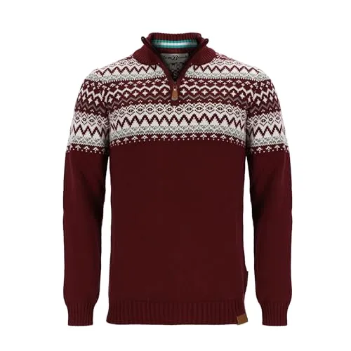 tomBrook Herren Troyer mit Norweger-Strick-Muster - Strickpullover mit Troyer-Kragen aus Baumwolle in Dark Red Größe L