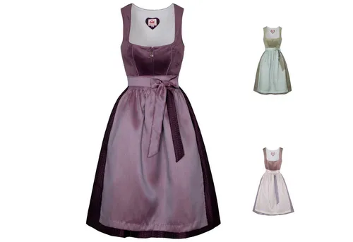 Spieth & Wensky Dirndl Doreen 2-teiliges Trachtenkleid in Malve, Größe 40/L - Elegantes Dirndl für Damen mit edel glänzendem Samtoberteil und trendiger Midi-Länge, ideal für festliche Anlässe und ein modischer Eyecatcher.