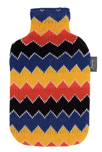Fashy Wärmflasche Wärmflasche mit Strickbezug 2L Zackenmuster Retro Bunt Fashy 67446