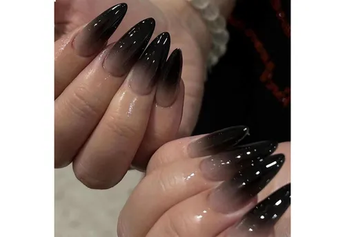 LuxusKollektion Kunstfingernägel 24 Stücke Schwarze Press On Nägel Mittel Almond Gotisch Ombre Glänzend