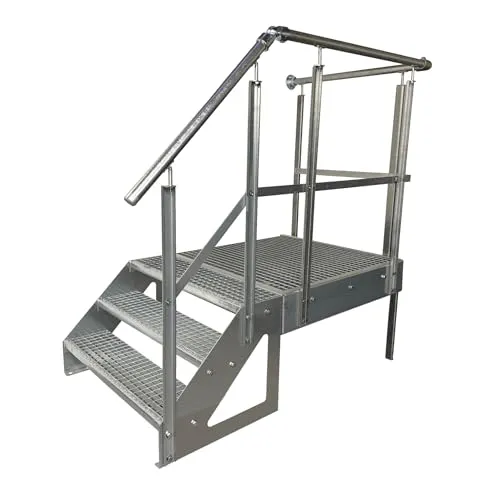 Stahltreppe Freistehend 3 Stufen mit Podest 100x100cm