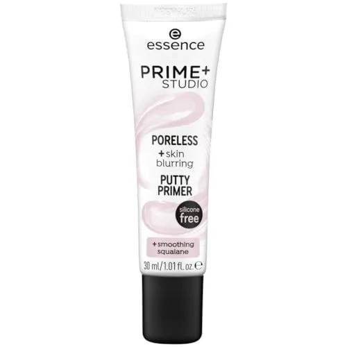 essence PRIME+ STUDIO PORELESS +skin blurring PUTTY PRIMER, Grundierung, mit glättendem Squalen, pink, für Mischhaut, glättend, grundierend, langanhaltend, vegan, ölfrei, ohne Alkohol (30ml)