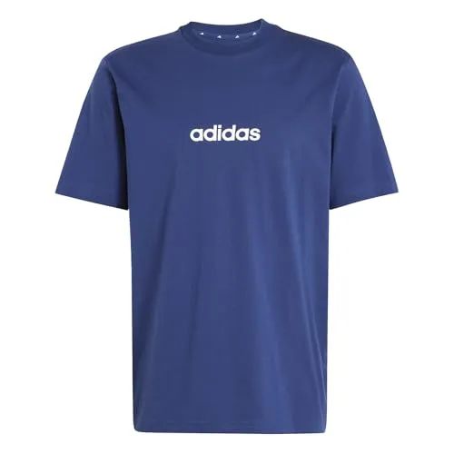 adidas Men's Essentials LINEAR Single Jersey Tee, Dark Blue/White, XS