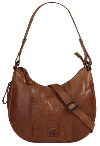Spikes & Sparrow Umhängetasche Damen 022023 cognac - Elegante Umhängetasche aus 100% Rindleder im Vintage-Look, mit praktischen Fächern für Smartphone und Stifte – ideal für den Alltag!