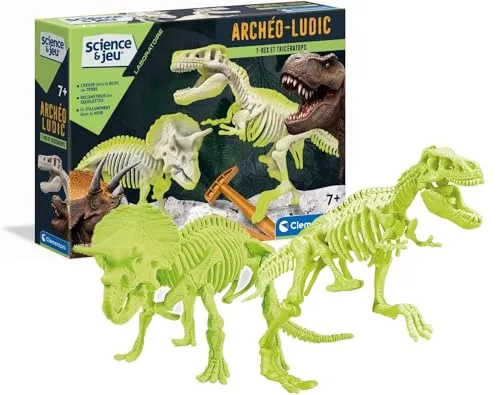 CLEMENTONI T-Rex und Trice - Fossilien-Ausgrabungs-Kit für T-Rex und Triceratops, spannendes Abenteuer für Kinder ab 8 Jahren