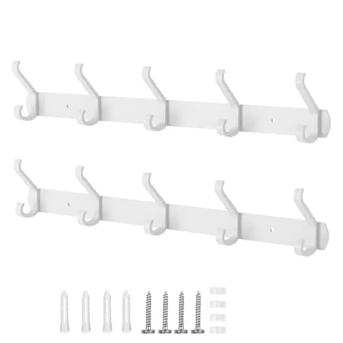 Galerie SV Kleiderhaken Wand, 2 Stück Garderobenhaken mit 5 Haken, Kleiderhaken Metall, Hakenleiste Garderobe für Schlafzimmer Bad Küche Garderobe Garderobenleiste Wandgarderobe (Weiss)