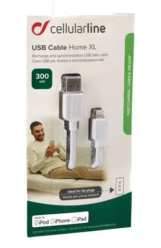 Cellularline Home XL USB Ladekabel 3m Daten Kabel Apple iPhone 6 7 8 SE iPad 053