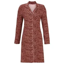 Ringella Nachthemd durchgeknöpft mit Blätterdessin stilisiertes Blätterdessin braun 42