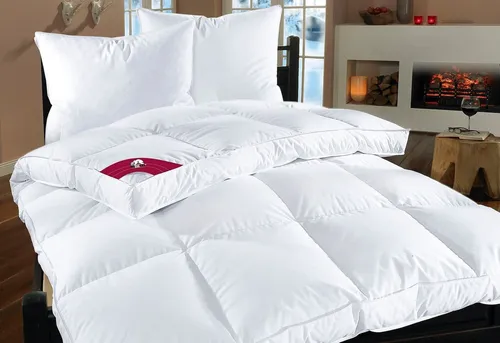 RIBECO Federbettdecke extra prall, 155x220 cm - Winterdecken, optimal für kalte Nächte mit 90% Federn und 10% Daunen, hautfreundlich und allergikergeeignet, Made in Germany.