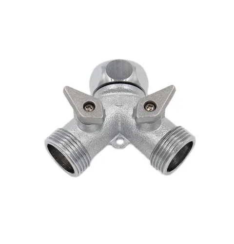 SpiceFlow Y-Verteileranschlussstück 2-Wege mit Absperrhähnen aus Chrom/Messing - Hochwertiges Y-Verteileranschlussstück für eine einfache Montage. Mit zwei Absperrventilen für präzise Kontrolle. Ideal für Gartenbewässerungssysteme. Robuste Messing-Qualität sorgt für Langlebigkeit.