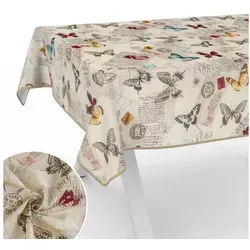 ANRO Tischdecke mit feinem Ästhetik Motiv Tischwäsche wasserabweisende Stofftischdecke (Einzelstück 1-tlg), auch als Gartentischdecke - mit Schutzschicht beige eckig | 140 cm x 100 cm x 0.3 mm