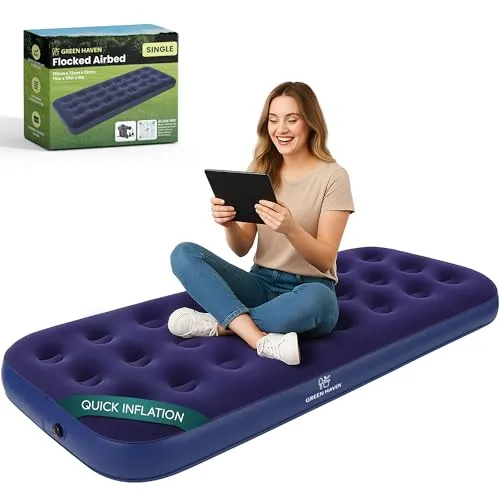 Green Haven Aufblasbares Campingbett – wasserdichte aufblasbare Doppel-Luftmatratze, schnell aufblasbar, ideal für Camping und Gäste (Einzel-Luftbett), Dunkelblau