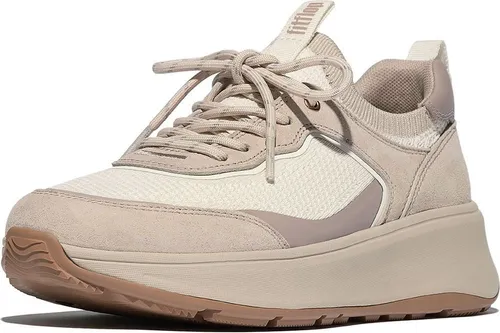 FitFlop Damen Sneakers F-Mode Suede/Knit Flatform - Stylische Damen Sneakers in Stone Beige/Cream, mit bequemem Slip-On Design und Schnürsenkeln. Ideal für jede Jahreszeit und perfekt für einen modischen Auftritt.