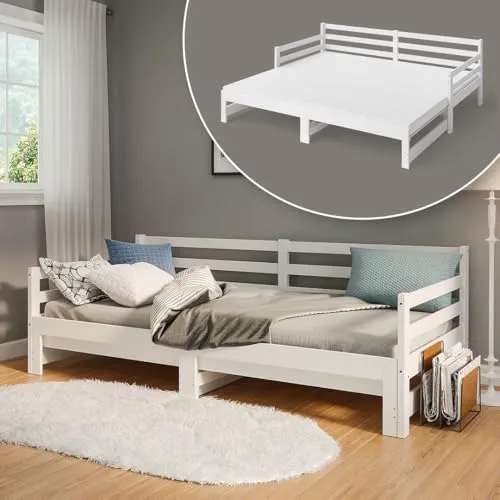 Bellamio Daybed Ayr - Ausziehbett in Weiß, 90x200/180x200 cm - Betten: Praktisches Tagesbett aus Kiefer Massivholz mit Ausziehfunktion, perfekt für Gäste oder als Raumwunder im Kinderzimmer.