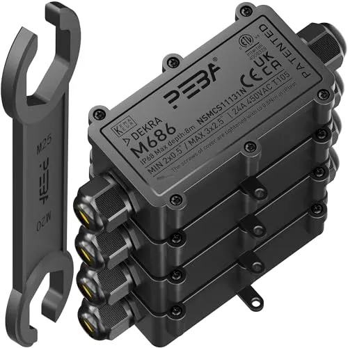 PEBA Abzweigdose, Erdkabel Klemmdose Verbindungsdose, 2 Wege Junction Box, IP68 Wasserdichte Verteilerdose, Kabelverbinder Aussen, Elektrischer Außenverteilerdose, 4mm-12mm, Schwarz (4 Stück)