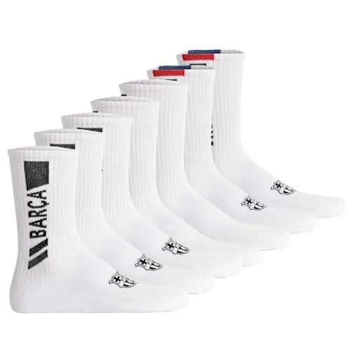 FC Barcelona Unisex Socken 7er Pack - Bequeme Tennis Socken mit Logo - Praktisches 7er Pack FC Barcelona Unisex Tennis Socken. Aus weicher Baumwollmischung, einfarbig mit stilvollem Logo-Design, ideal für den sportlichen Alltag.