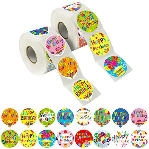 Stück tolle, ballonförmige Happy-Birthday-Aufkleber in 16 Designs mit perforierter Linie; erweiterte Version; (jeweils 3,8 cm Durchmesser) 1000