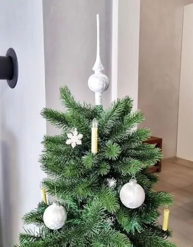 JACK Eislack Glas Christbaumkugeln Set 15x Kugel 6cm + 1x Spitze 25cm Box, Farbe:Weiß