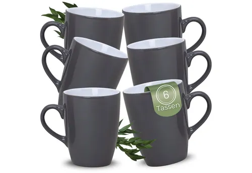 matches21 HOME & HOBBY Tasse Kaffeetassen 6er Set aus Keramik 340ml, Teetassen in Grau, 6-tlg., Keramik, Moderne Kaffeebecher Spülmaschinenfest & Mikrowellengeeignet