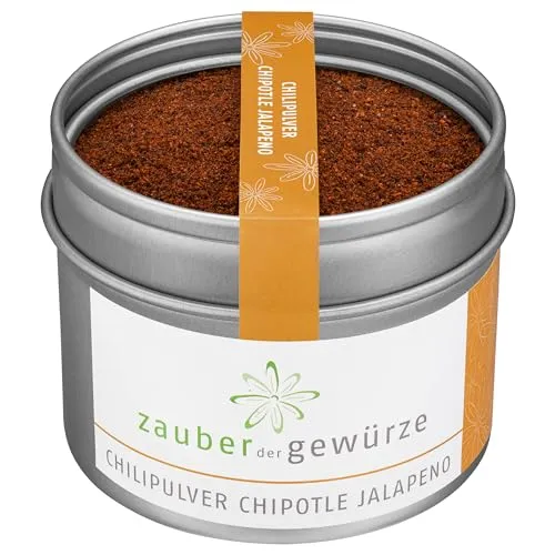 Zauber der Gewürze Chili Chipotle Jalapeno gemahlen, Chili-Pulver geräuchert, Chipotle Chili rot, fruchtig-scharf, leicht rauchiges Aroma, Top-Qualität in wiederverschließbarer Aroma-Dose, 55 g