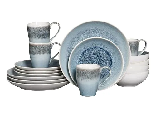 CreaTable Kombiservice Caldera Eisblau 16-tlg - Elegantes 16-teiliges Kombiservice aus robustem Steinzeug in stilvollem Eisblau, perfekt für festliche Anlässe und den täglichen Gebrauch.