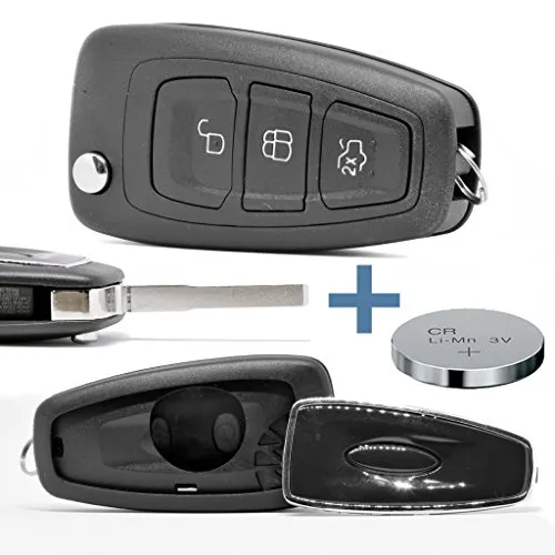 Klapp Schlüssel Gehäuse Funkschlüssel für Ford - Schlüsselgehäuse für Ford-Fahrzeuge, ideal zum Austausch von verschlissenen Gehäusen. Inklusive CR2032 Batterie für sofortige Nutzung.