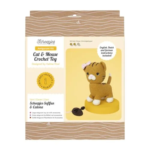 De Bondt B.V. Kreativset Scheepjes Amigurumikit Katze & Maus - Kreativset für Häkelprojekte, inklusive hochwertiger Materialien und einer klaren Anleitung für eine niedliche Katze und Maus – ideal für Handarbeitsliebhaber!