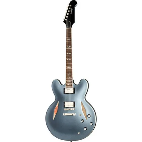 Epiphone Dave Grohl DG-335 Pelham Blue - Gitarren der Artist Collection, mit hochwertigem Ahorn-Korpus und Gibson USA Burstbucker Tonabnehmer für einzigartigen Sound, inklusive Hartschalenkoffer.