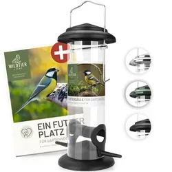 Wildtier Futtersäule für Samen, Körner & Kerne 23,5 cm – Schwarz