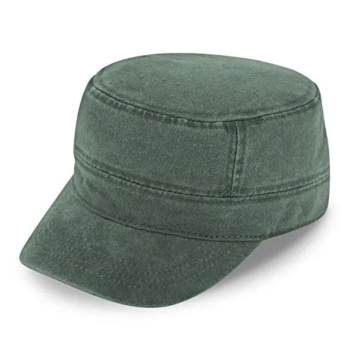 fiebig Army GI-Cap in Washed Cotton | Klassische Arbeitsmütze mit Klettverschluss | Militär Outdoor Kappe aus Baumwolle (One Size, Olivgrün)