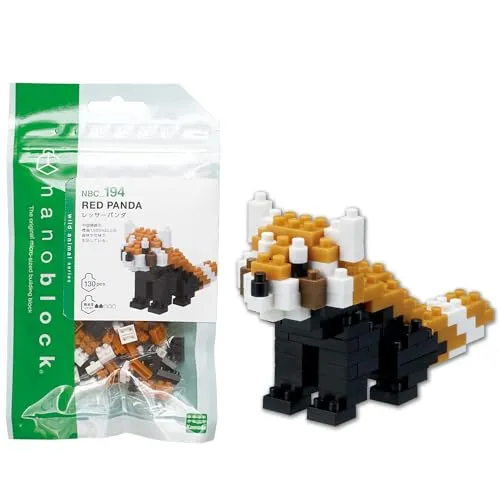 Bandai - Nanoblock - Roter Panda - Red Panda - Mini-Bausteinfigur - Baukastenspiel - Pixel-Tierfiguren-Bausatz Panda - NBC194