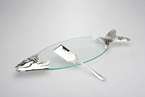 silberkanne Lachsplatte Glas mit Heber 58,0 x 19,0cm versilbert