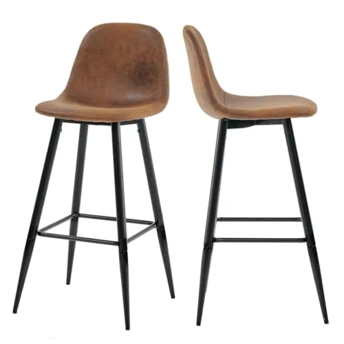MEUBLE Cosy Barhocker 2er Set Barstuhl Vintage mit Lehne und Fußstütze Sitzhöhe 72 cm aus Wildleder Metallbeine für Bar Bistro Café Küche, Kunstleder, Industrie-Design, Braun