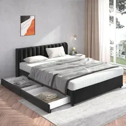 Merax Stauraumbett Polsterbett 180x200 aus Samt mit Schubladen - Elegantes Bett mit gepolstertem Kopfteil und 2 praktischen Schubladen für zusätzlichen Stauraum. Ideal für ein stilvolles und ordentliches Schlafzimmer.