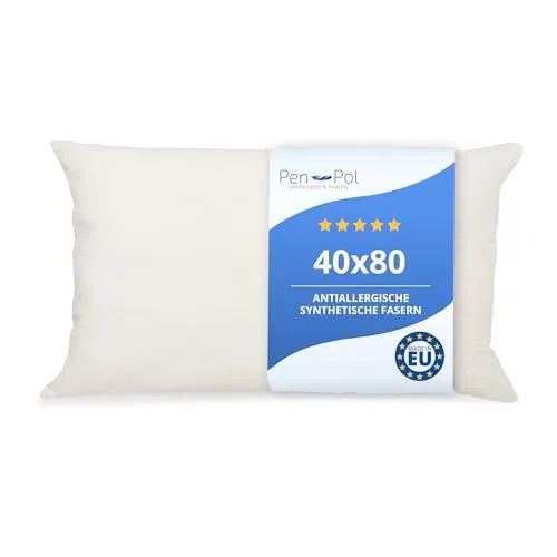 pen pol Antiallergisches Kopfkissen 80x40 cm – Mikrofaserbezug aus 100% Polyester – Allergiker Hypoallergenes Kissen für Bett – Bettkissen Atmungsaktiv & Waschbar – Formstabil – Made in EU - Ecru