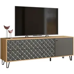 Inn.Furn TV-Lowboard Relief, Grau, Eiche Artisan, 164x56x40 cm