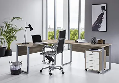 Winkelschreibtisch TABOR PRO mit Rollcontainer - moebel-dich-auf.de - Moderne Büromöbel-Kombination aus Winkelschreibtisch und abschließbarem Rollcontainer, individuell konfigurierbar und Made in Germany.