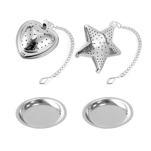 Kreative Siebe Für Losen Tee Und 2 Bodenschalen, Herzförmiges Sternförmiges Sieb Für Losen Tee, Sieb Für Losen Tee, Tee-Ei Für Losen Tee, Edelstahl, Geeignet Zum Sieben Von Tee Und Gewürzen 2