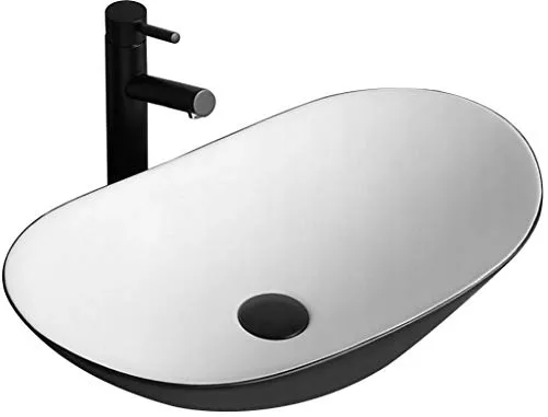 Rea Aufsatzwaschbecken Schüssel Royal Schwarz Weiß - Elegantes Keramik-Waschbecken für Badezimmer, ideal für moderne Designs mit einer Breite von 36 cm und einer Höhe von 15 cm.