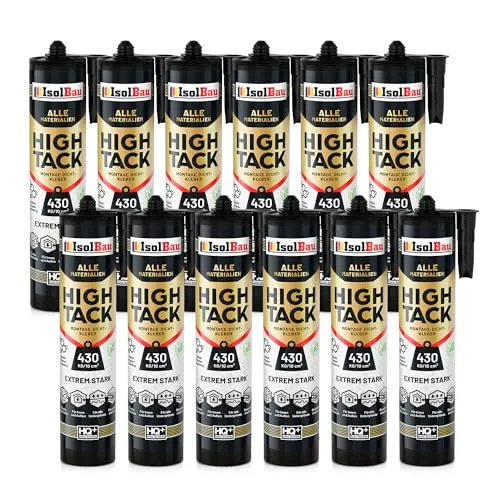 Isolbau Montage-Kleber Extra Stark High Tack - 12 x 530 g - Alleskleber für Innen- & Außenbereich - Baukleber Hybrid MS Polymer - Extrem Stark - 430 kg / 10 cm² - Weiß