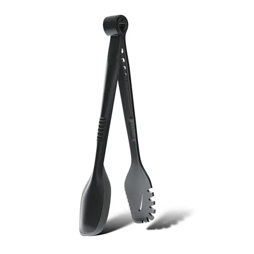Salatbesteck Kunststoff und spülmaschinenfest, Innovative 3in1 Funktion Spaghettizange und Küchenhelfer, Servierbesteck für Salat, Pasta, Grill & BBQ, BPA-frei und Camping