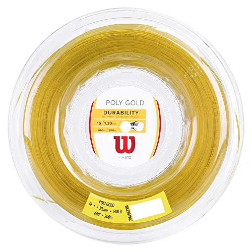 Wilson Poly Gold Tennissaiten 200m Rolle - 1,30 mm - Hochwertige Poly Gold Tennissaiten-Spule in 16 G (1,30 mm) für optimale Spielkontrolle und Haltbarkeit – ideal für ambitionierte Spieler.